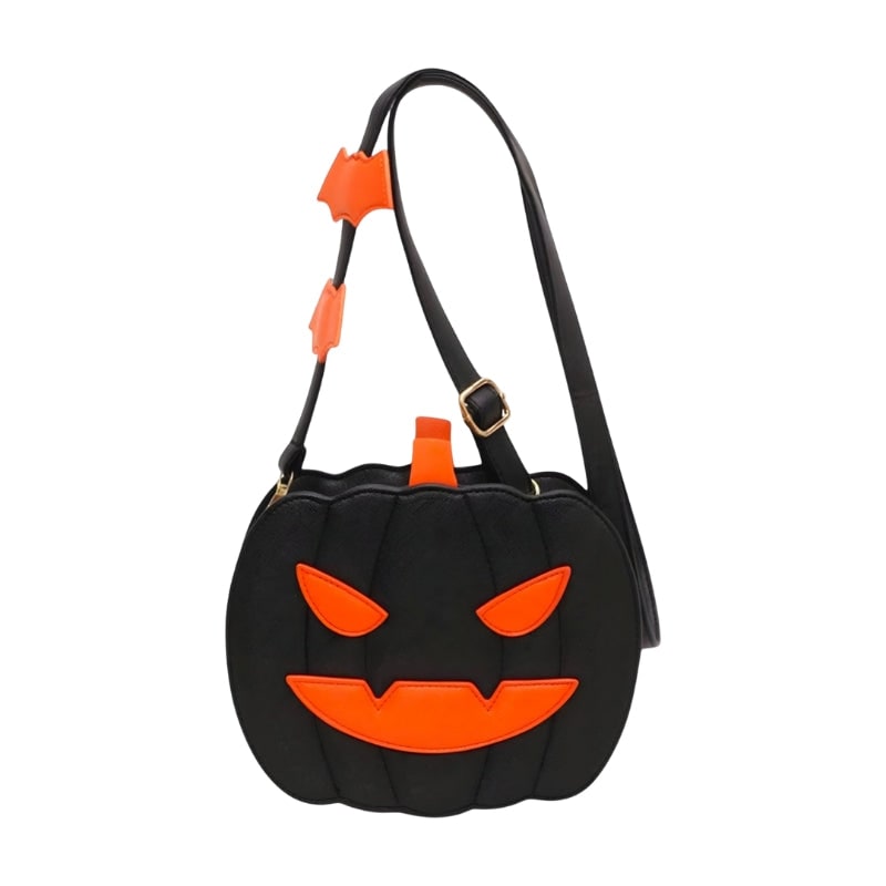 Jack-o-lantern-pompoen-schoudertas, accentdetails met vleermuis