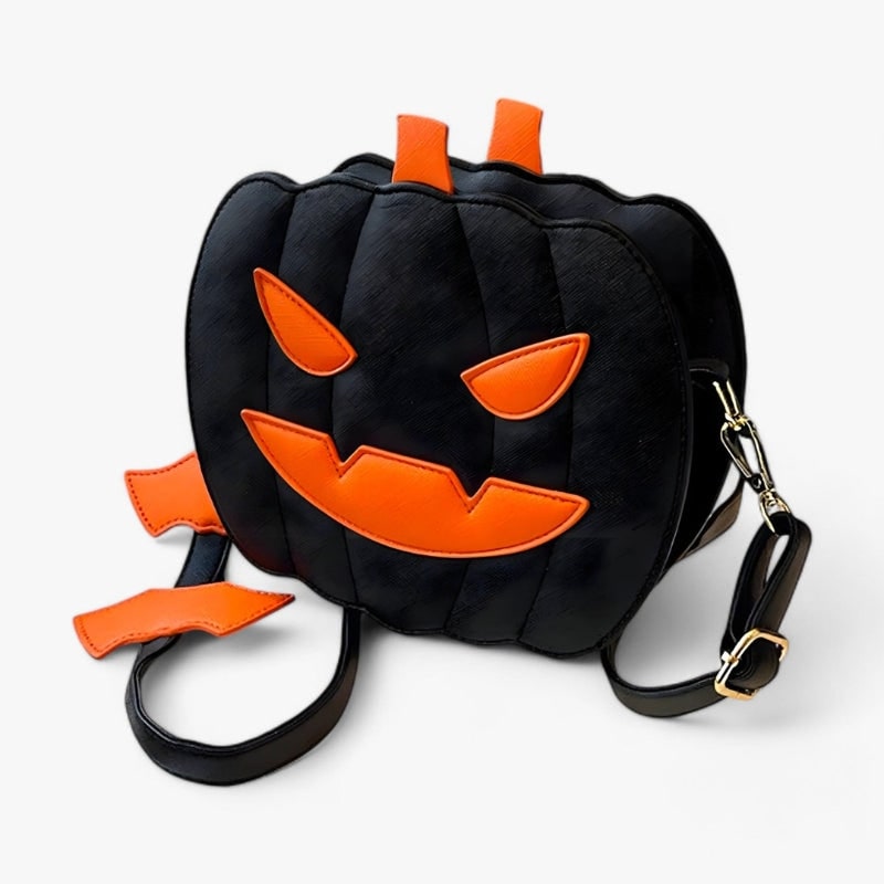 Jack-o-lantern-pompoen-schoudertas, accentdetails met vleermuis