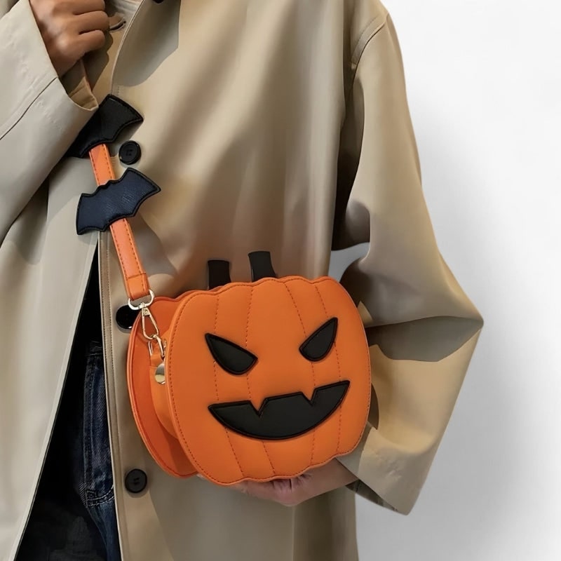 Jack O Lantern-græskarkrydstaske med flagermusdetaljer