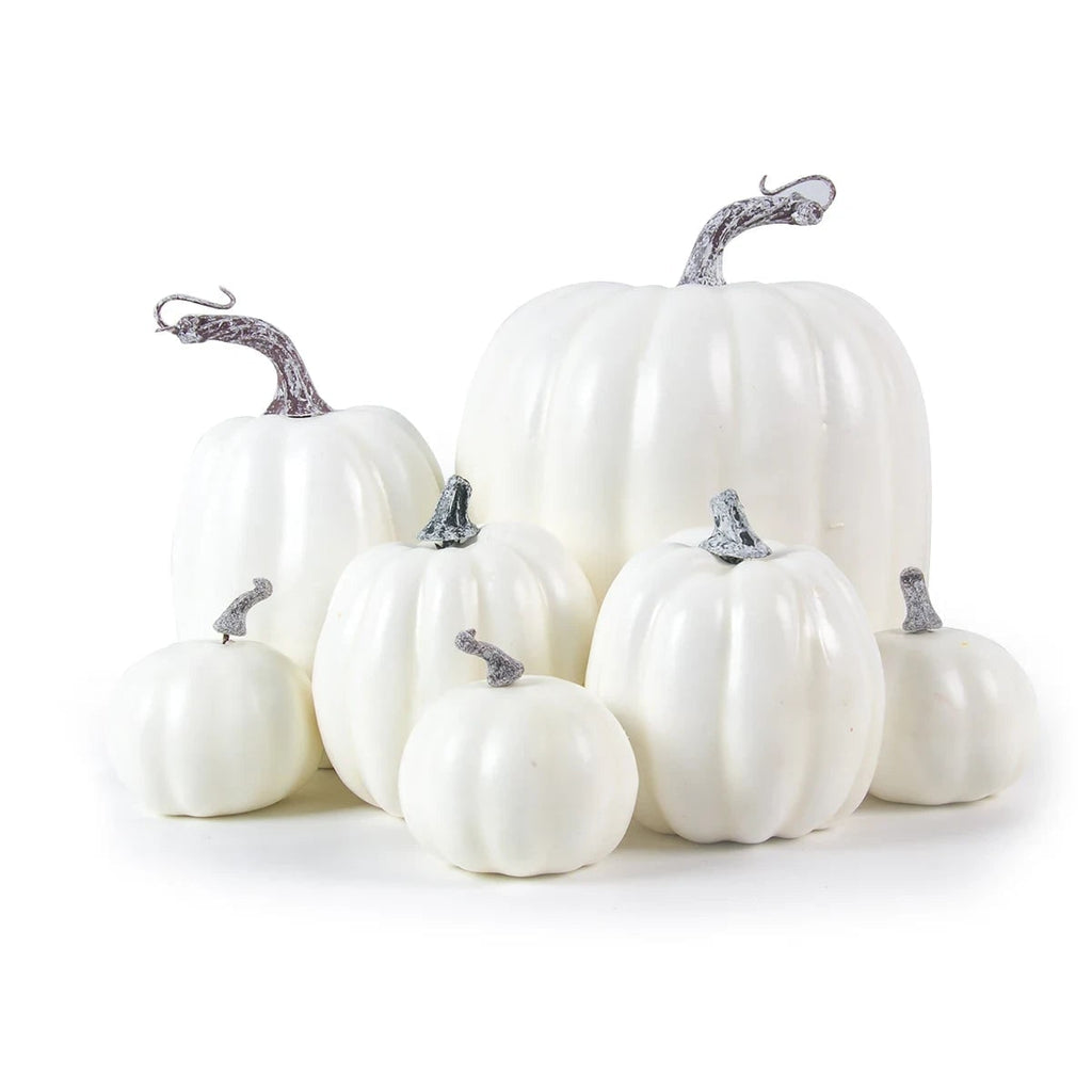 7 Piece Artificial Halloween Pumpkins — Ribbed Foam Texture, Curved Stems