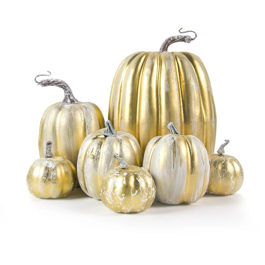 7 Piece Artificial Halloween Pumpkins — Ribbed Foam Texture, Curved Stems