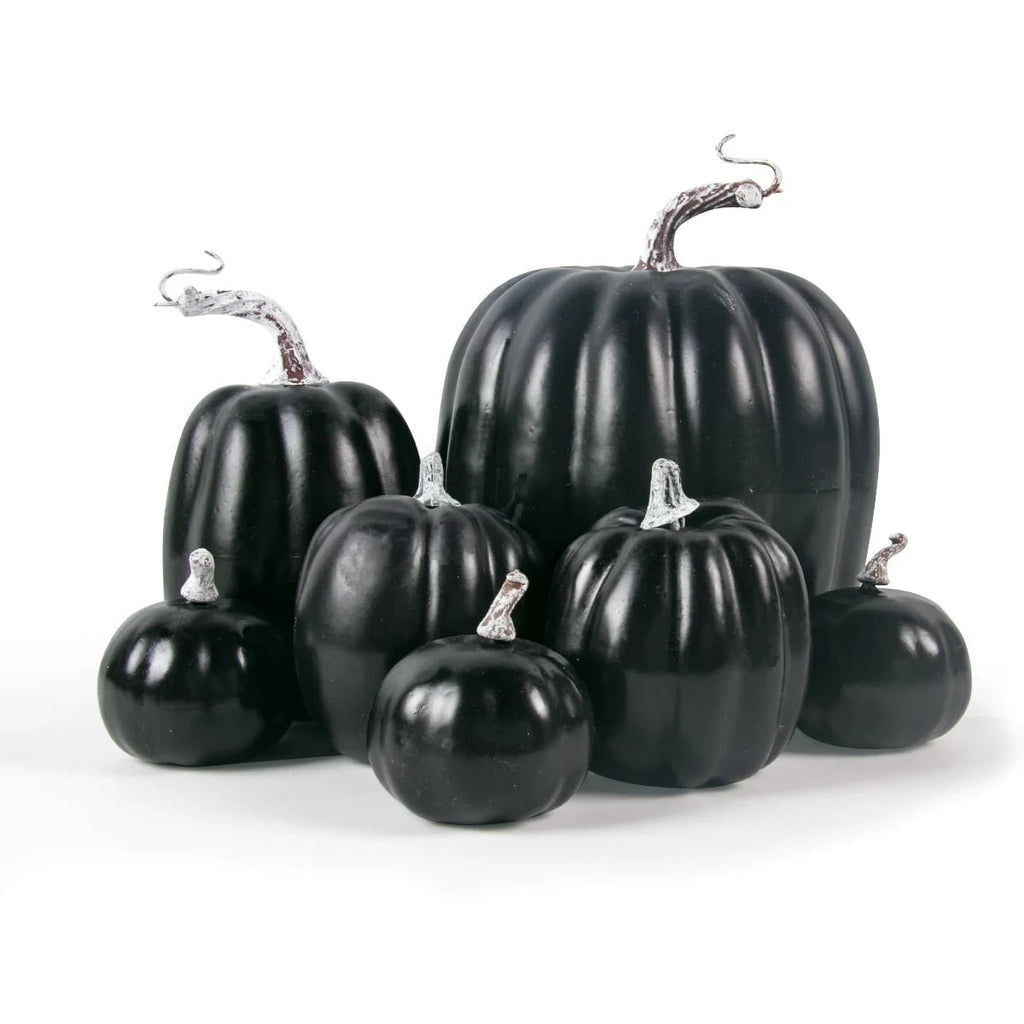 7 Piece Artificial Halloween Pumpkins — Ribbed Foam Texture, Curved Stems