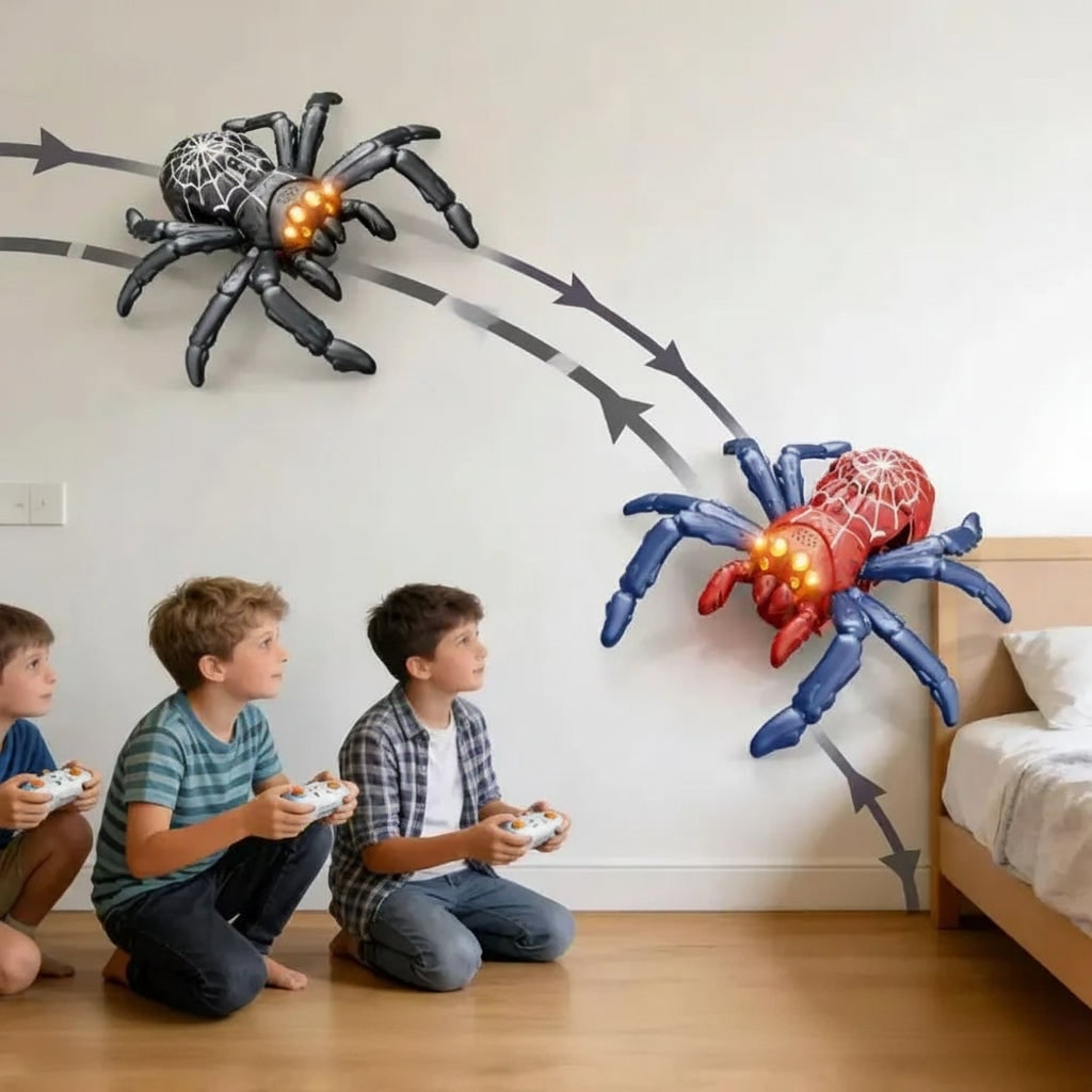 Met afstandsbediening bestuurbare muurklimmende spin, Halloween-speelgoed met oplichtende led-ogen