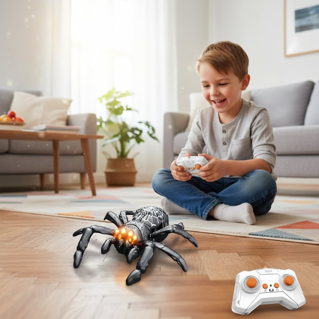 Remote Control Wall Climbing Spider, Glowing LED Eyes Halloween Toy