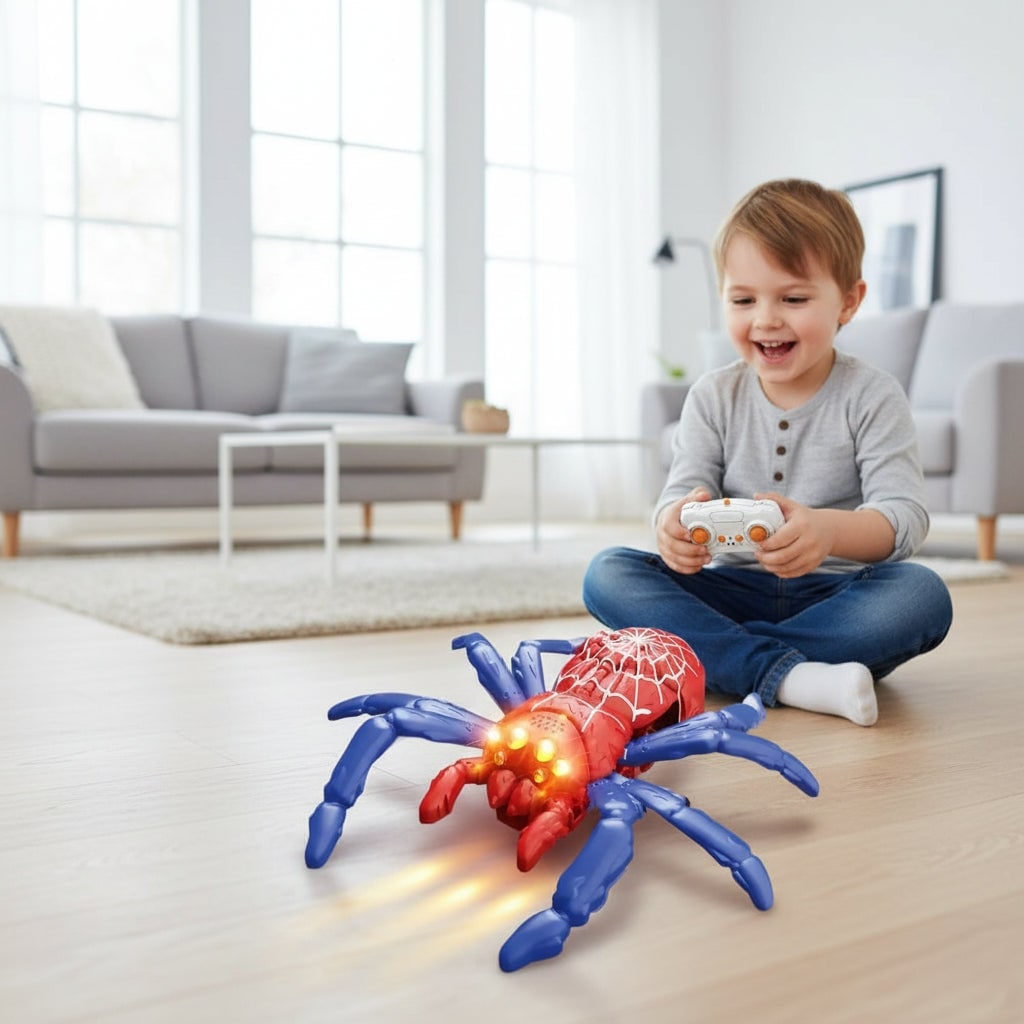 Remote Control Wall Climbing Spider, Glowing LED Eyes Halloween Toy