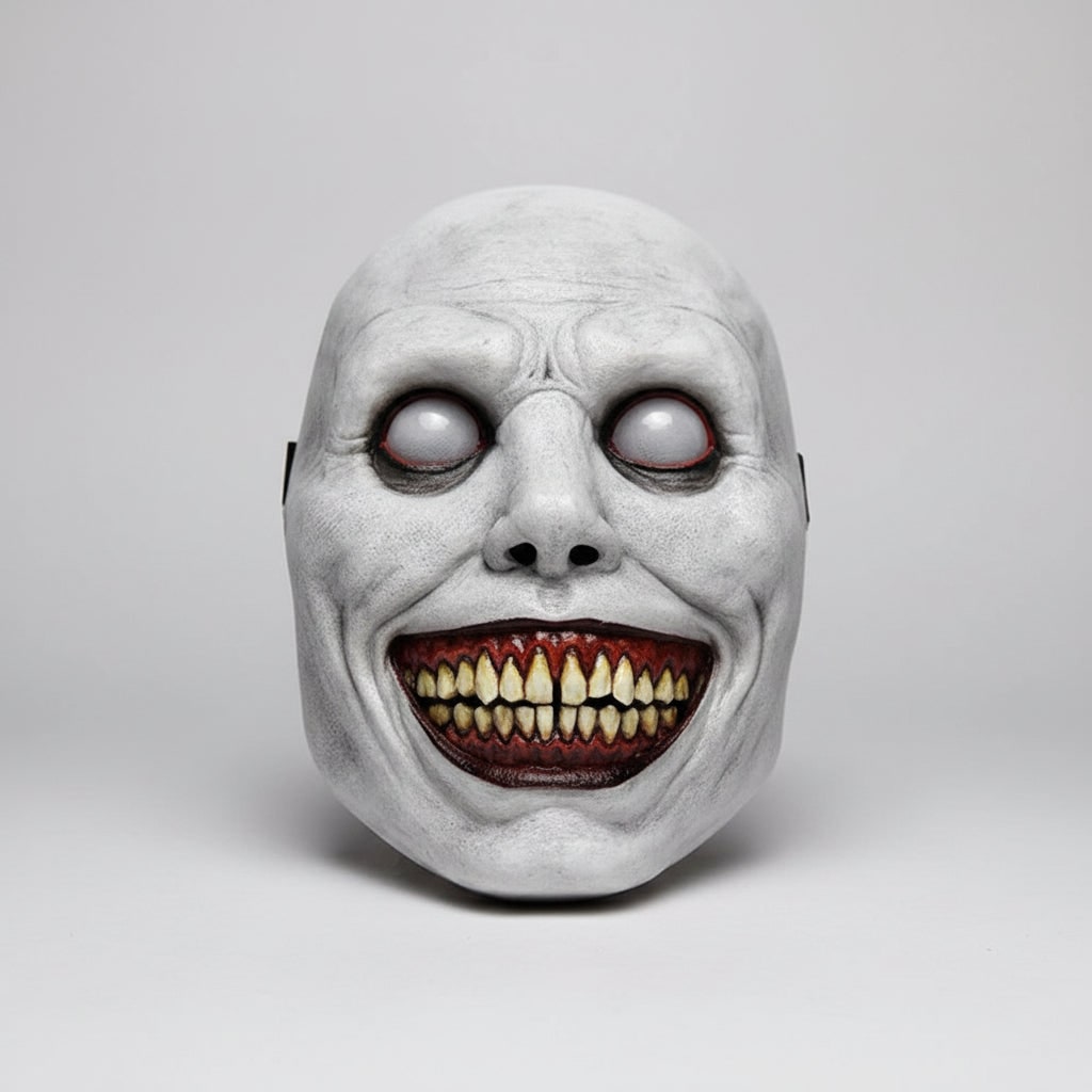 Skummel Halloween-kostymemaske - Skremmende demonansikt med smil, strukturert rynket hud