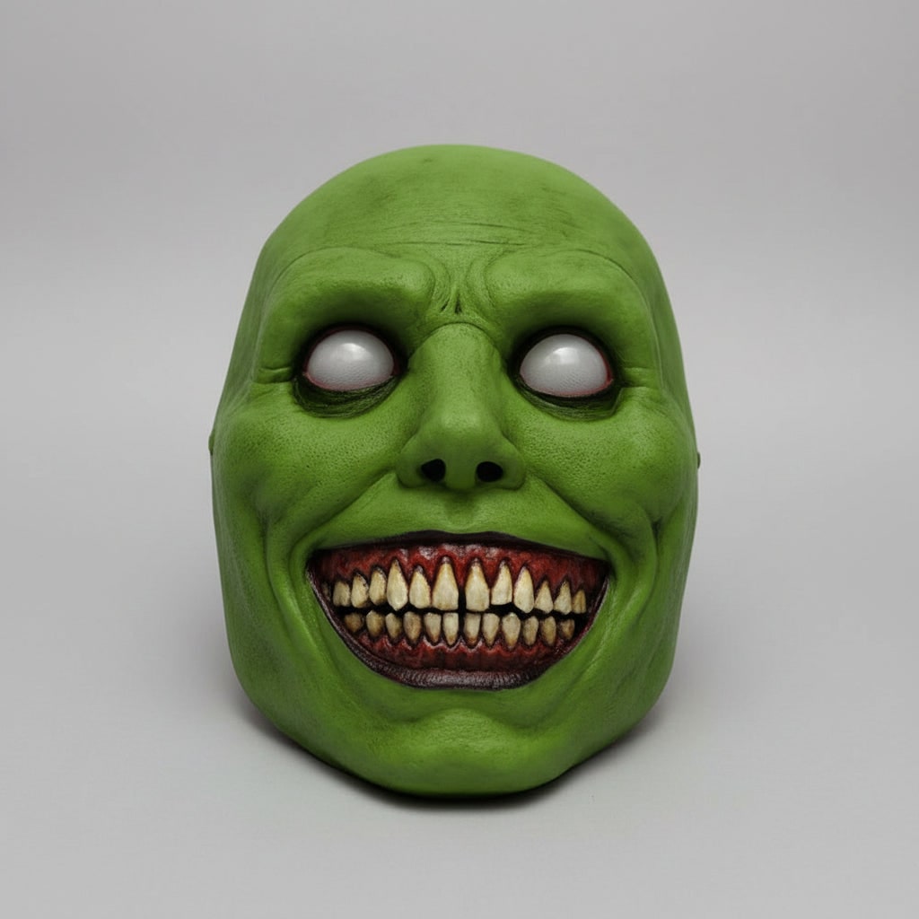 Skummel Halloween-kostymemaske - Skremmende demonansikt med smil, strukturert rynket hud