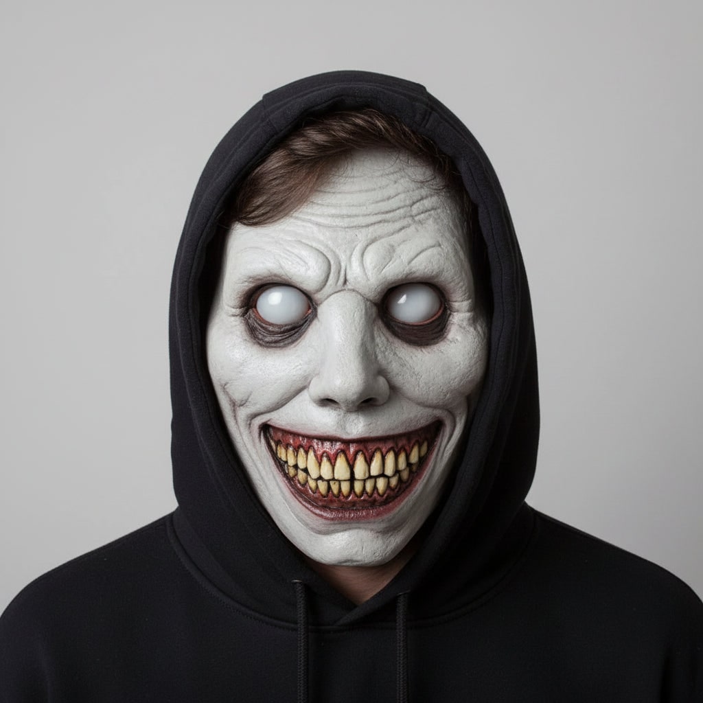 Skummel Halloween-kostymemaske - Skremmende demonansikt med smil, strukturert rynket hud