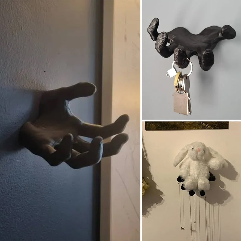 Crochet mural en forme de main effrayante d'Halloween, porte-clés avec chaîne - Design mat foncé