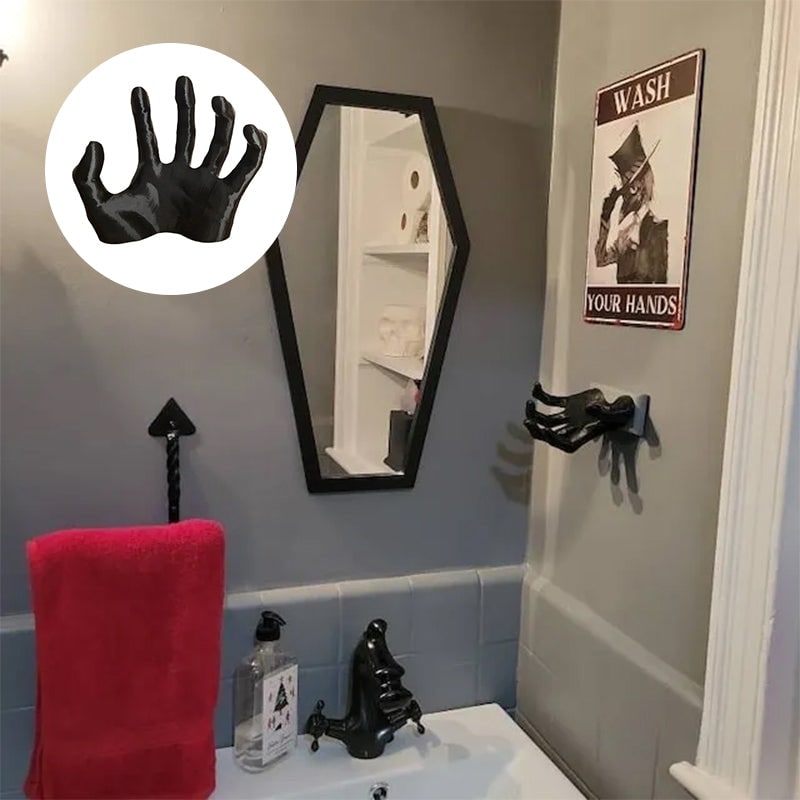Gruseliger Halloween-Hand-Wandhaken, Schlüsselhalter mit Kette - Dunkles, mattes Design