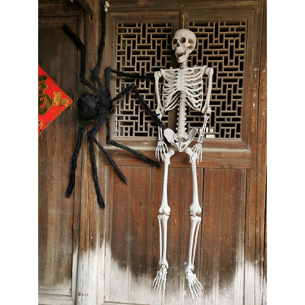 12 Foot Tall Posable Halloween Skeleton Decoration - Lightweight Plastic Prop