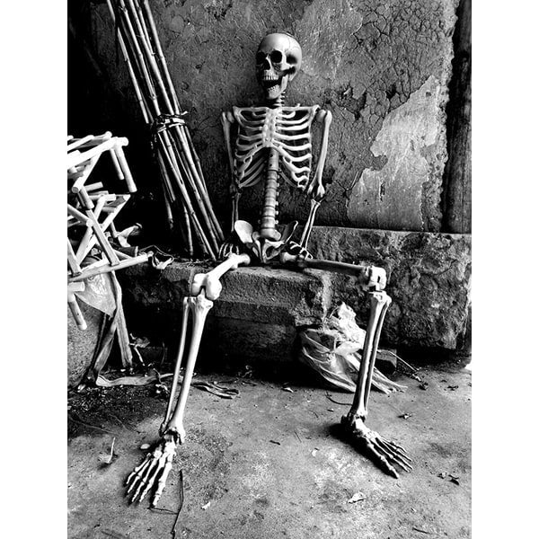 12 Foot Tall Posable Halloween Skeleton Decoration - Lightweight Plastic Prop