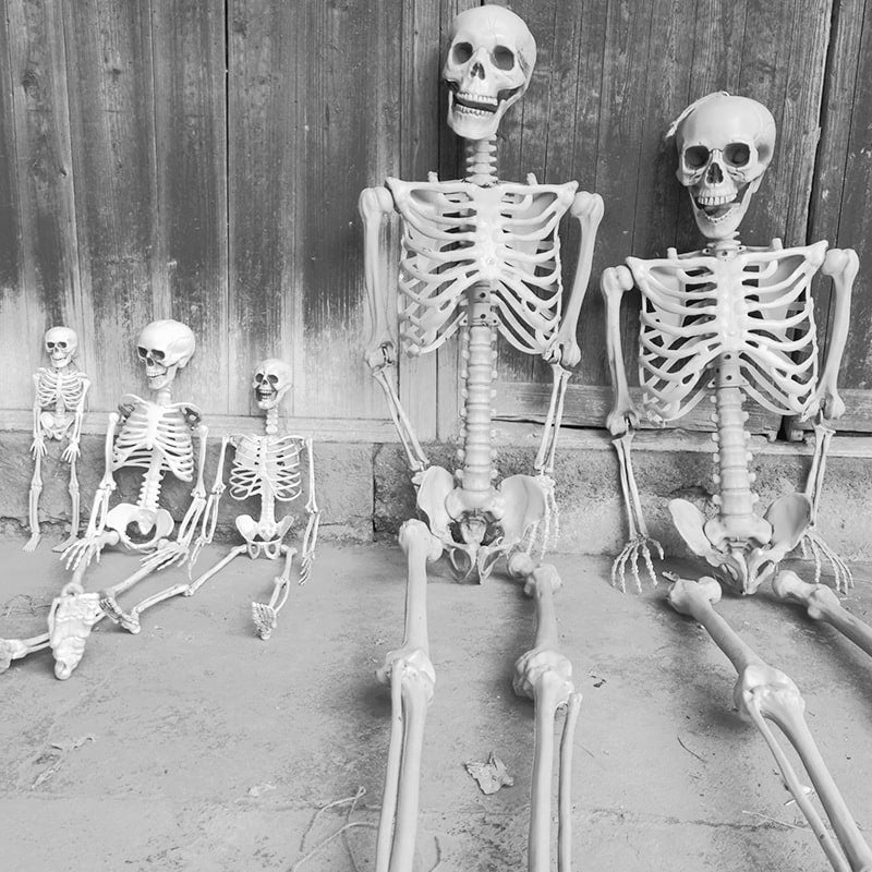 12 Foot Tall Posable Halloween Skeleton Decoration - Lightweight Plastic Prop