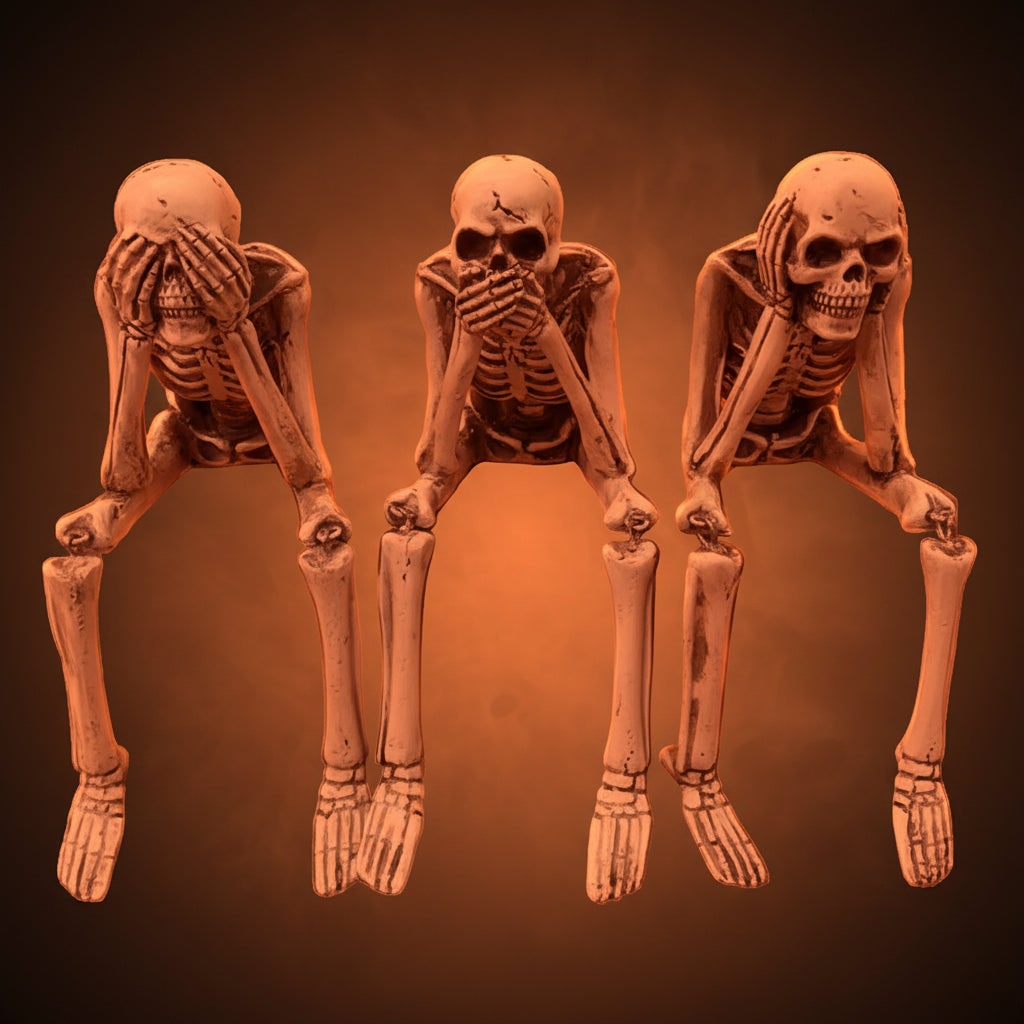 Halloween-i csontvázpolcdísz-szett, 3 darabos — lelógó lábak, hátborzongató pózok