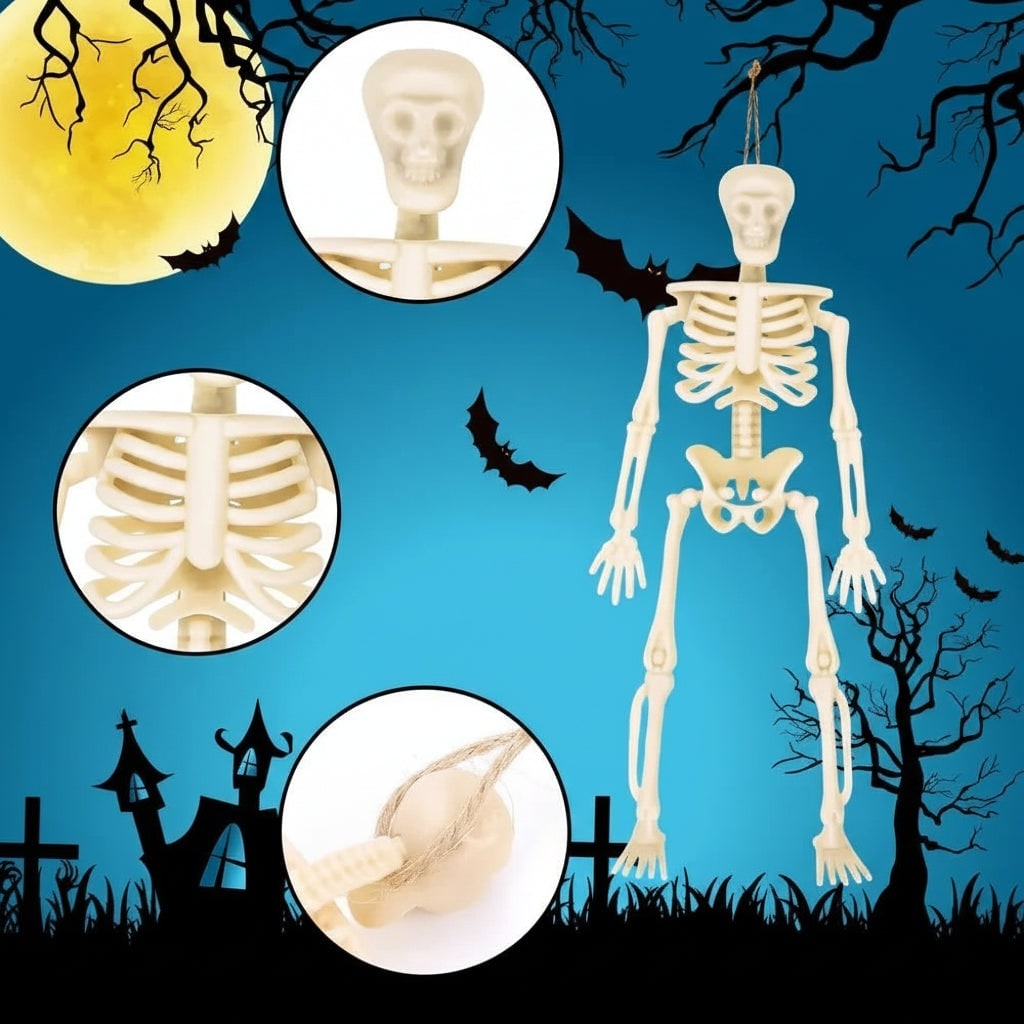 Miniaturowe matowe plastikowe ruchome figurki szkieletów na Halloween