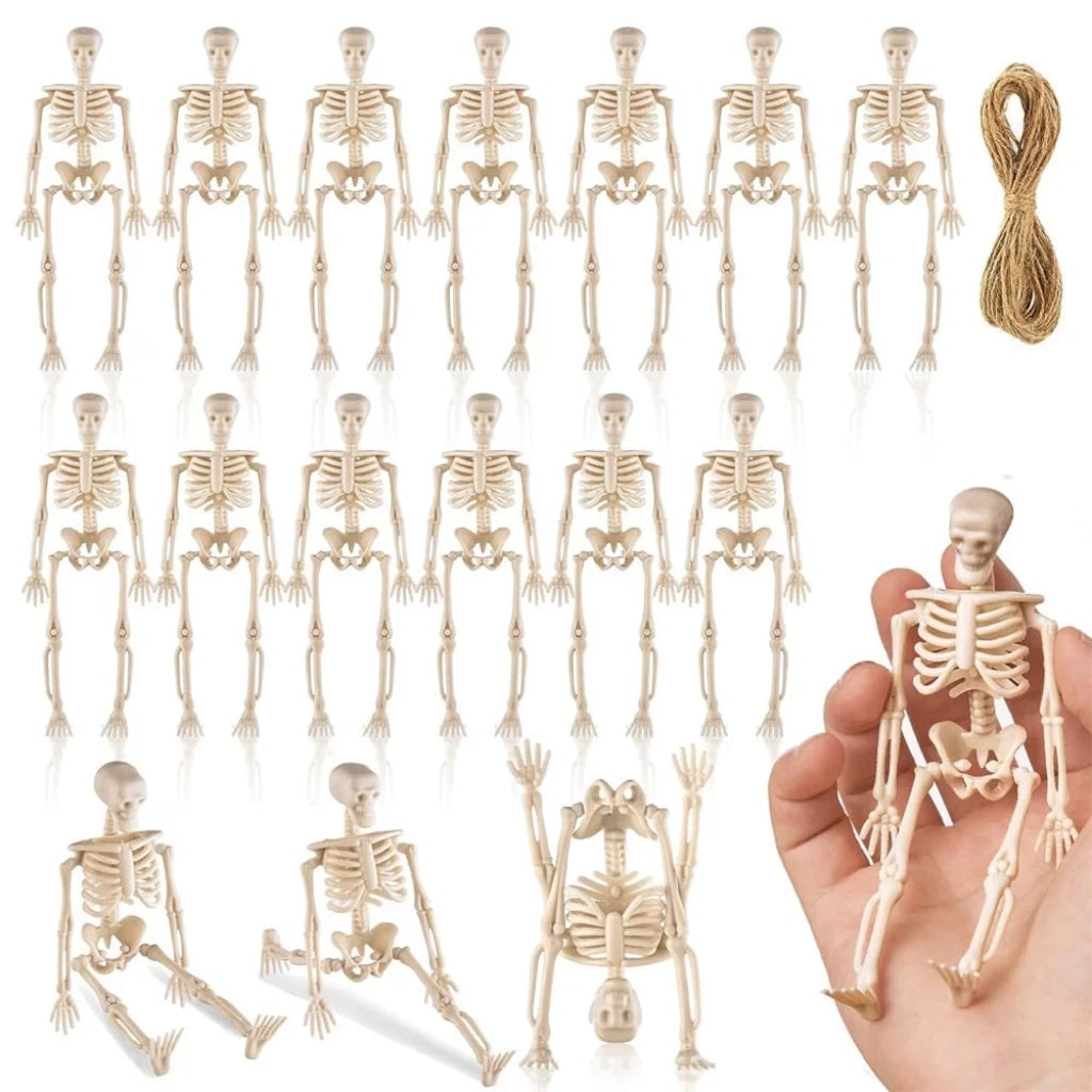 Miniaturowe matowe plastikowe ruchome figurki szkieletów na Halloween