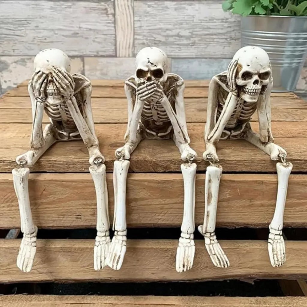 Adornos de Halloween con forma de esqueletos posables para estantería - piernas colgantes y articulaciones móviles
