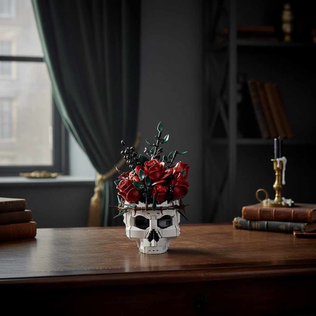 Sada gotických halloweenských stavebních bloků s magnetickými dílky a růžemi