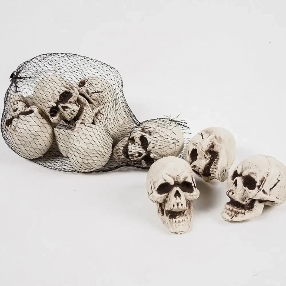 Set di mini teschi in plastica e accessori per feste a tema zucchero - stile Halloween, sacchetto in rete incluso