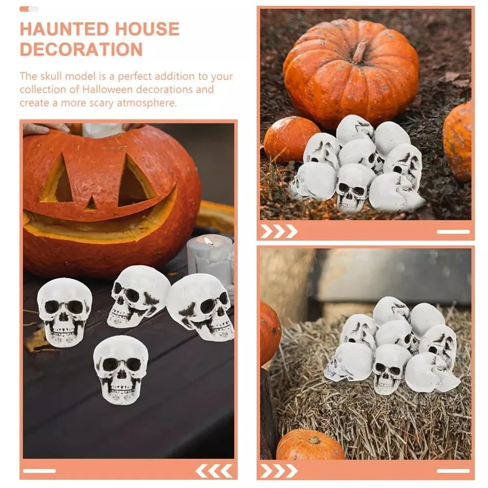 Set di mini teschi in plastica e accessori per feste a tema zucchero - stile Halloween, sacchetto in rete incluso