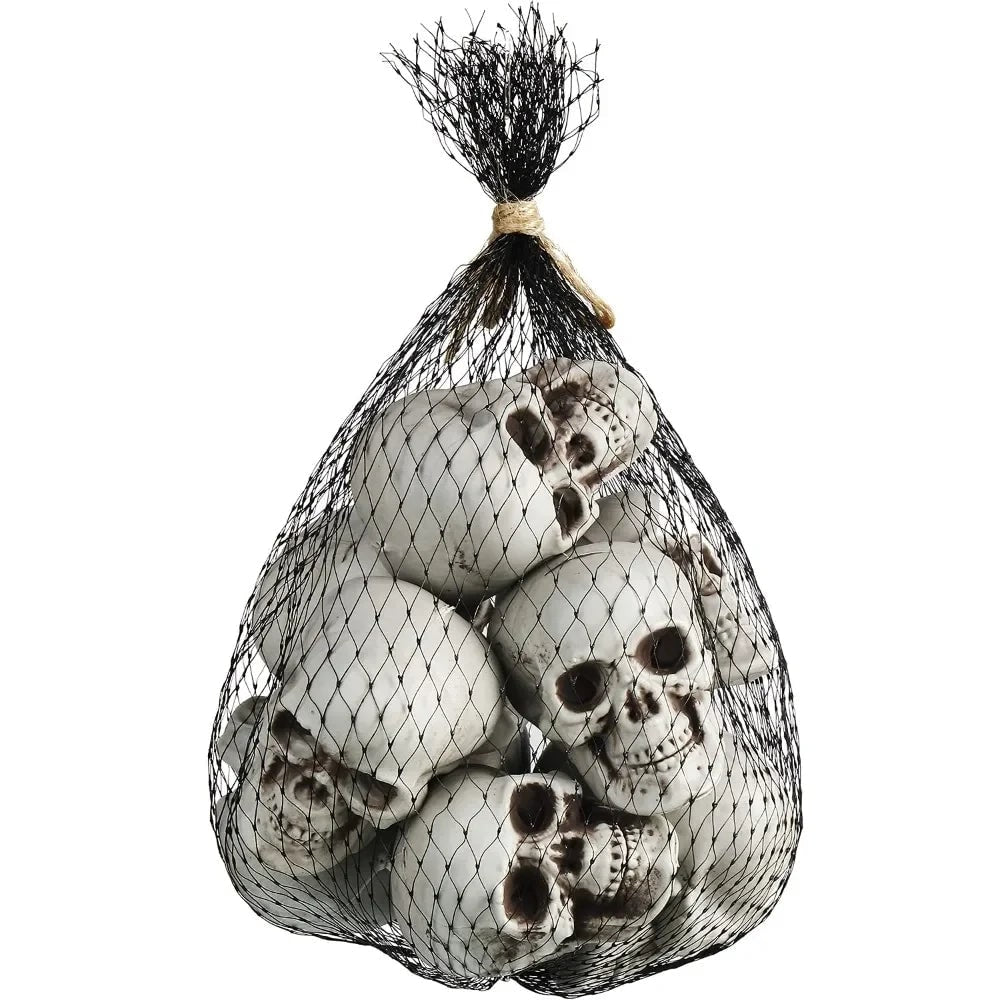 Set di mini teschi in plastica e accessori per feste a tema zucchero - stile Halloween, sacchetto in rete incluso