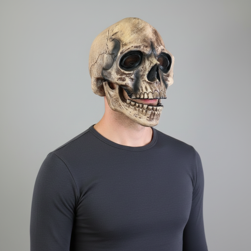 Halloween-pääkallomaski - liikkuva leuka ja karmivat verkkosilmät, muotoillut kallon ompeleet