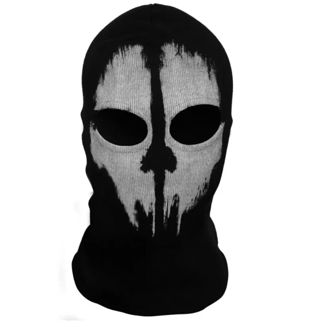 Czarna dzianinowa kominiarka zakrywająca całą twarz, maska czaszki na Halloween i zimę