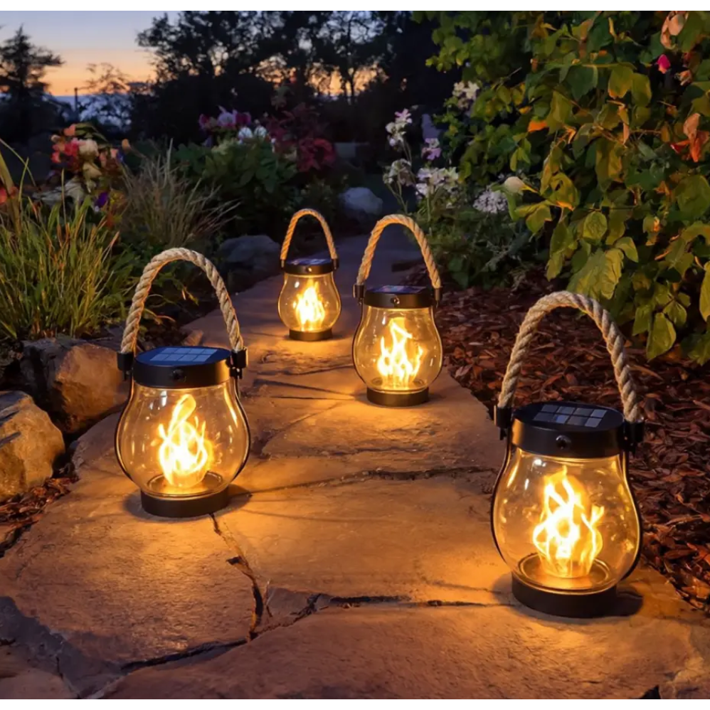 Lanterne solaire d’extérieur pour Halloween, effet de flamme vacillante, éclairage de jardin étanche