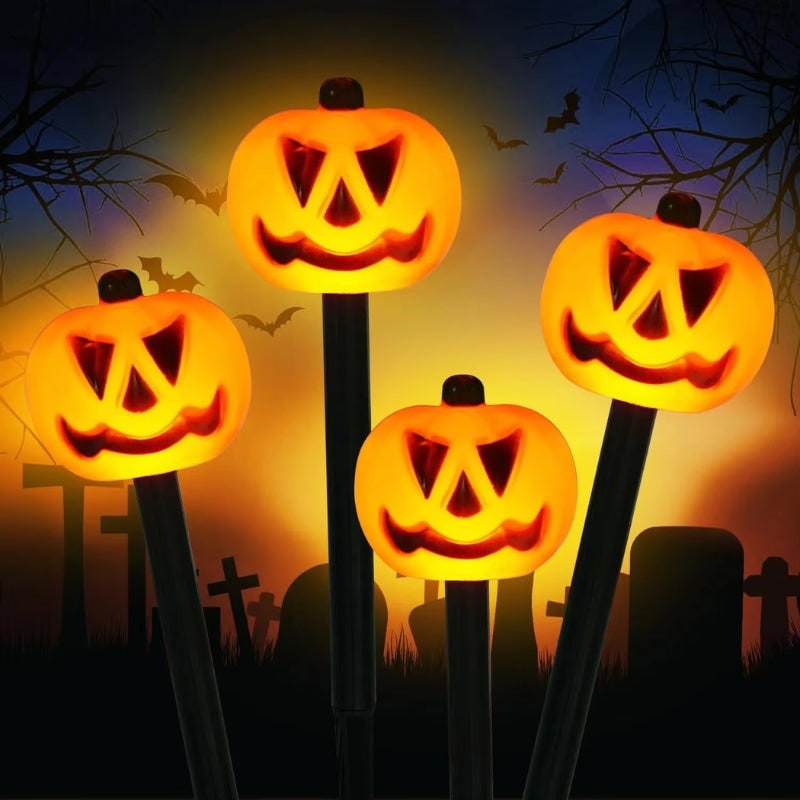 Zestaw 5 solarnych lamp w kształcie dyni Jack-o'-lantern na palikach - odporne na warunki atmosferyczne znaczniki ścieżki w kształcie dyń