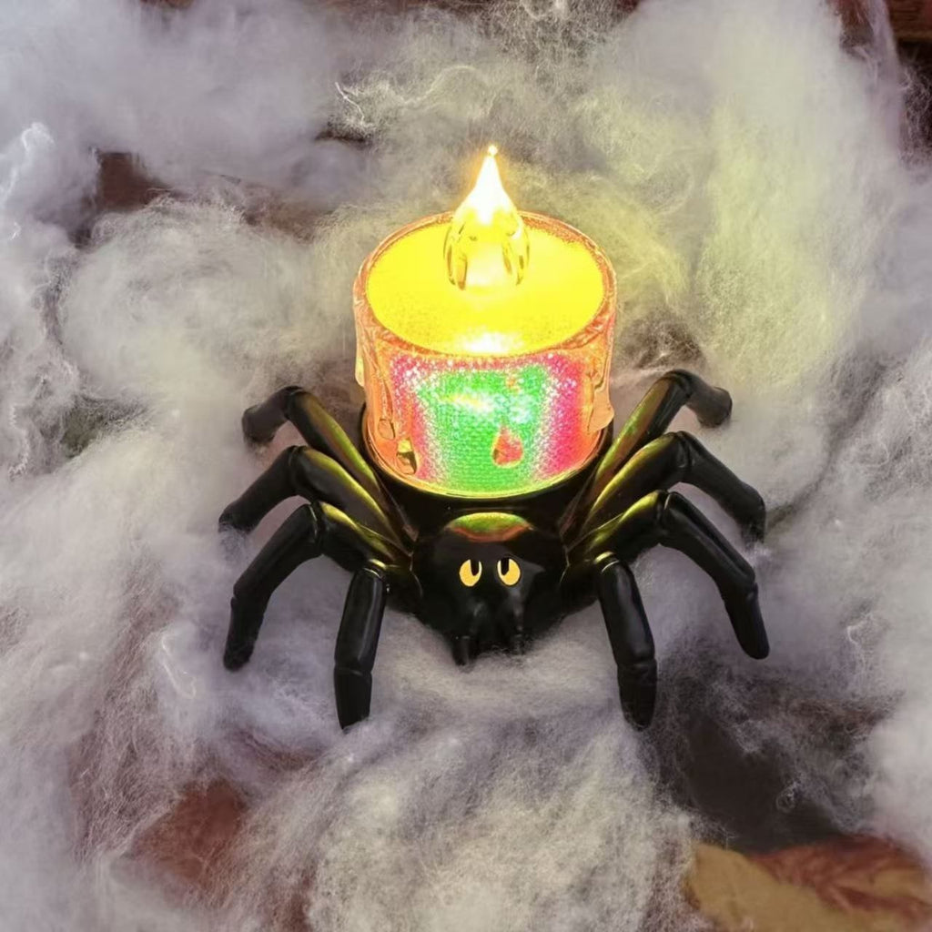 Halloween pókhálós teamécsesek - elemmel működő, láng nélküli LED-gyertyák