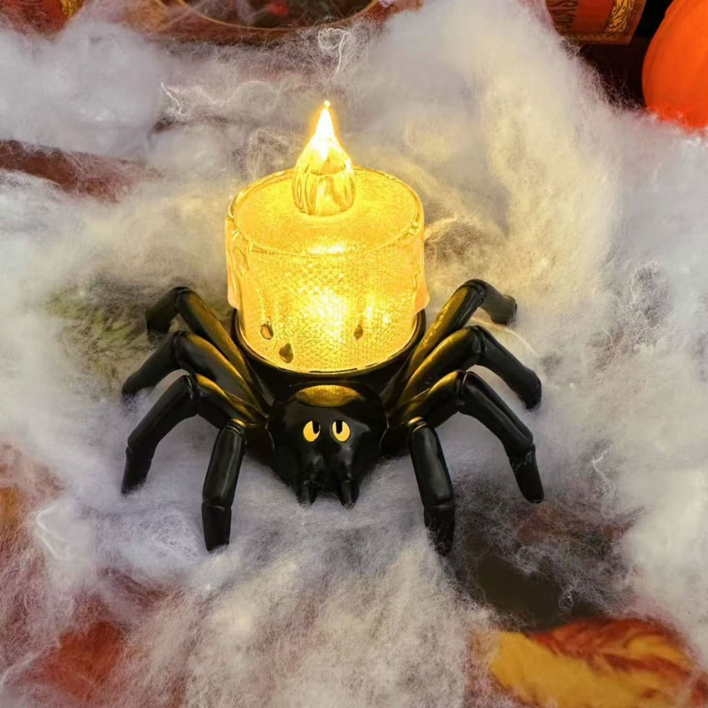 Halloween pókhálós teamécsesek - elemmel működő, láng nélküli LED-gyertyák