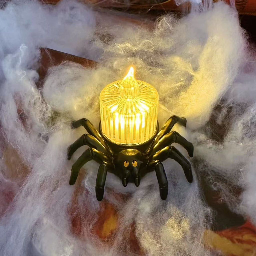 Halloween pókhálós teamécsesek - elemmel működő, láng nélküli LED-gyertyák