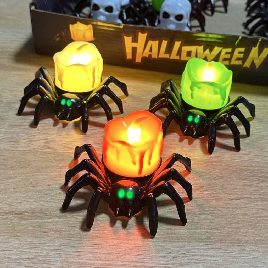 Halloween pókhálós teamécsesek - elemmel működő, láng nélküli LED-gyertyák