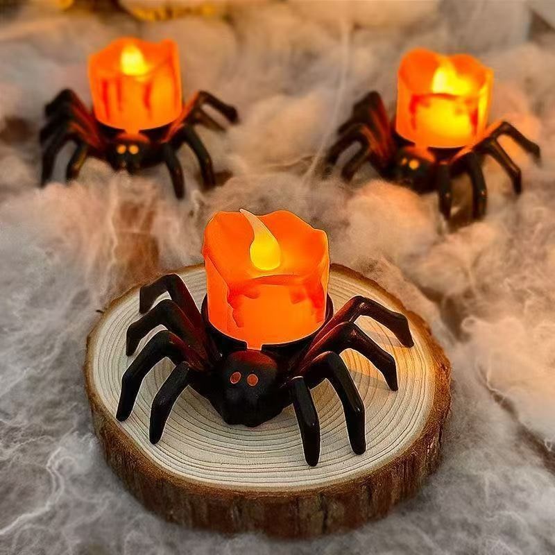 Halloween pókhálós teamécsesek - elemmel működő, láng nélküli LED-gyertyák