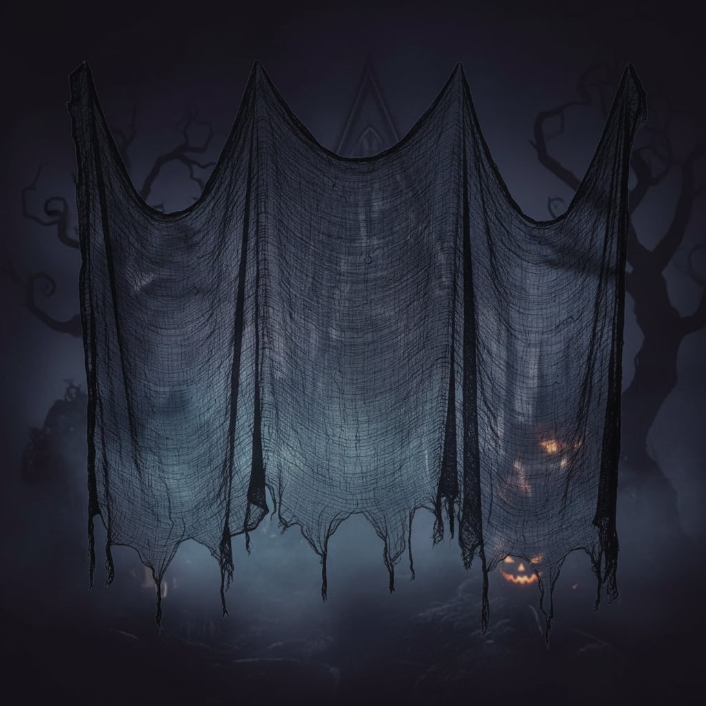 Gaze preta acetinada semitransparente para Halloween, tecido leve de trama aberta