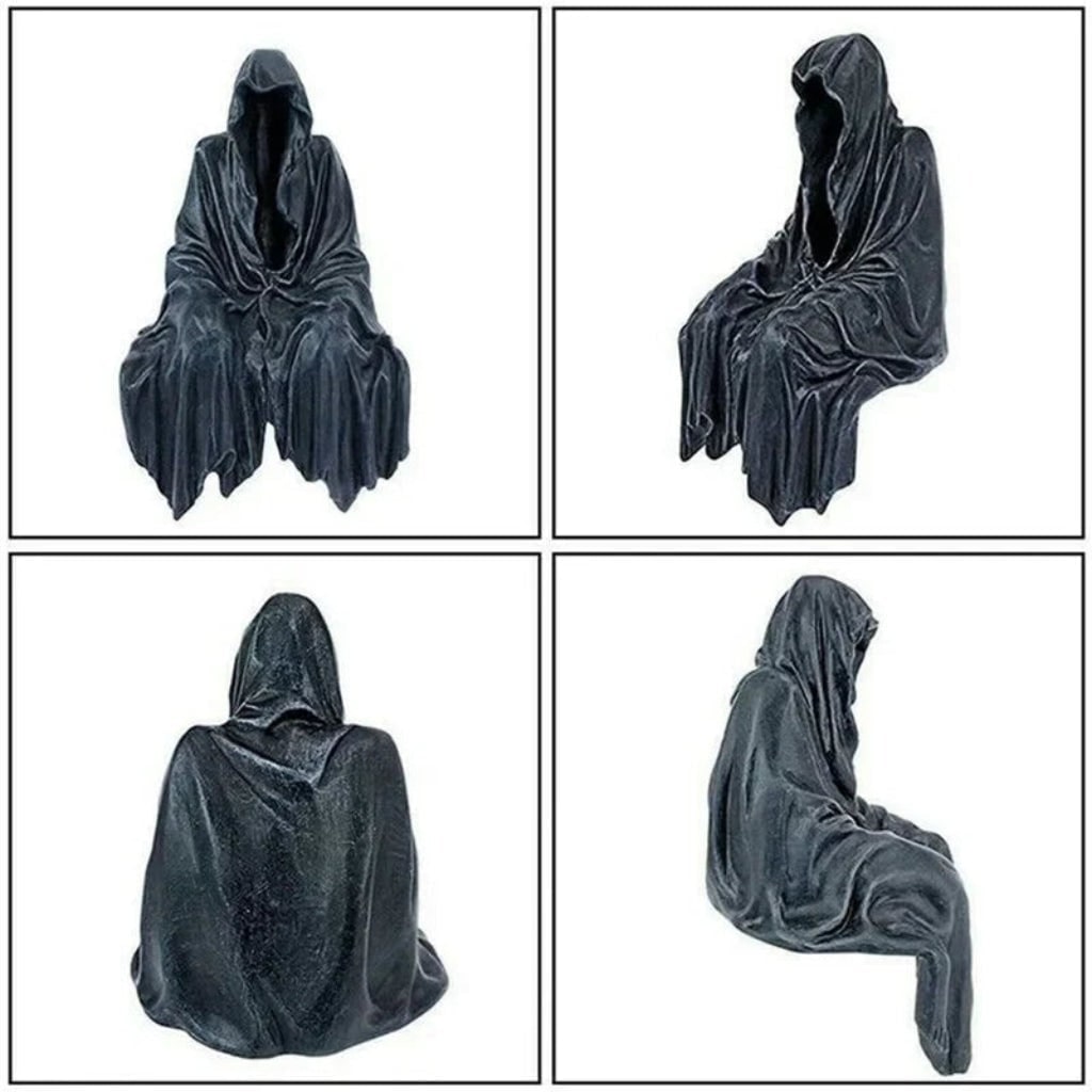 Spöklik grim reaper-figur i harts med huva, texturerad matt kåpa