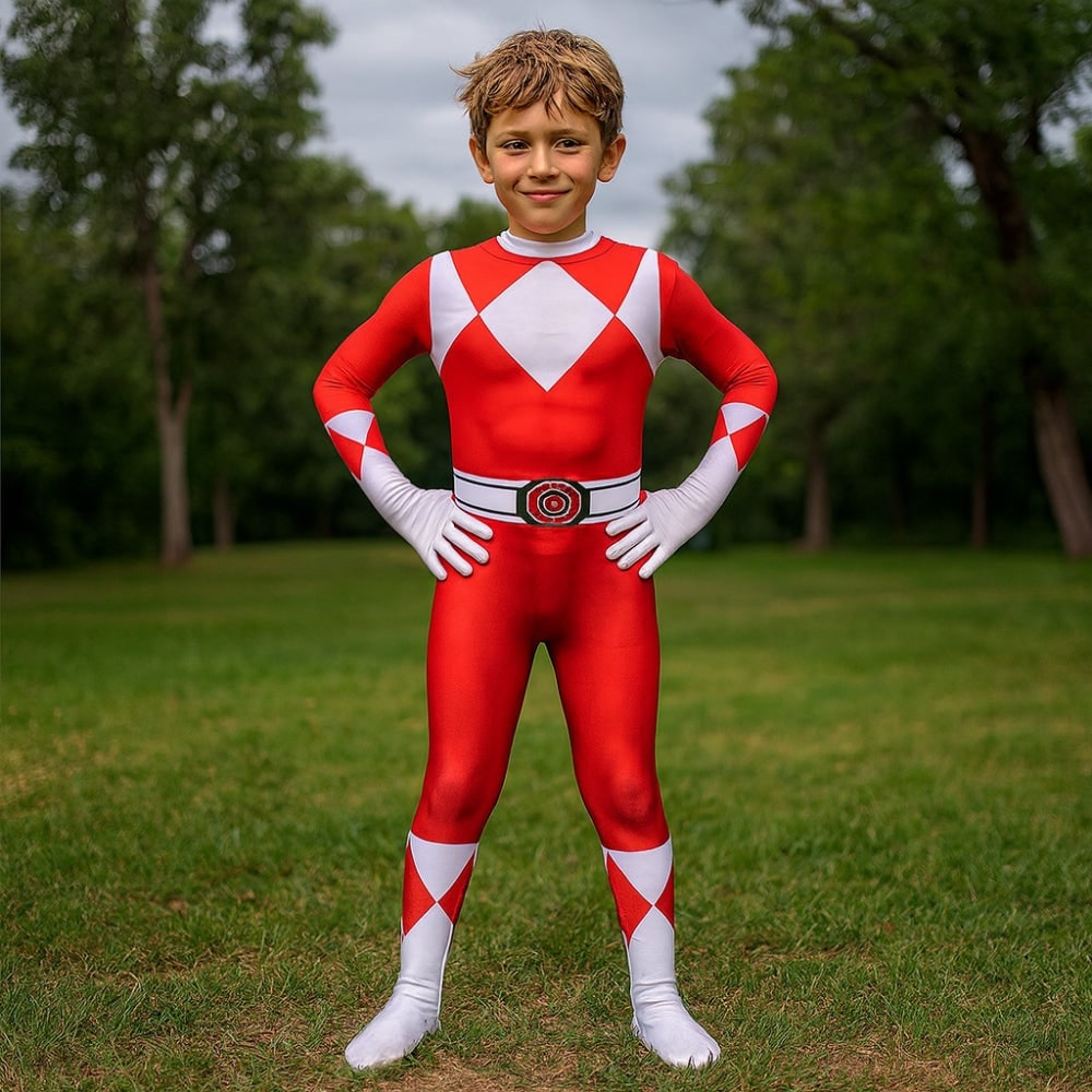Kids Superhero Park Ranger Halloween Jumpsuit With Full Body Mask And Gloves