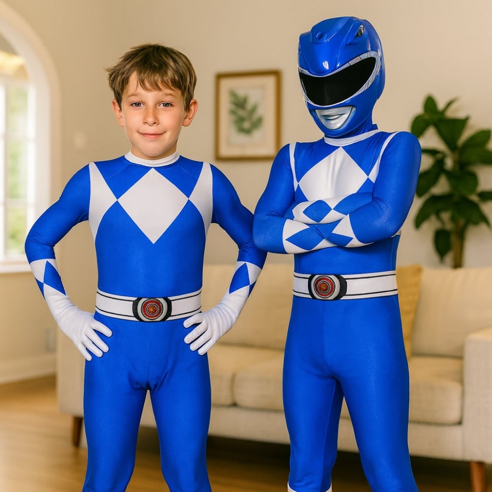 Kids Superhero Park Ranger Halloween Jumpsuit With Full Body Mask And Gloves