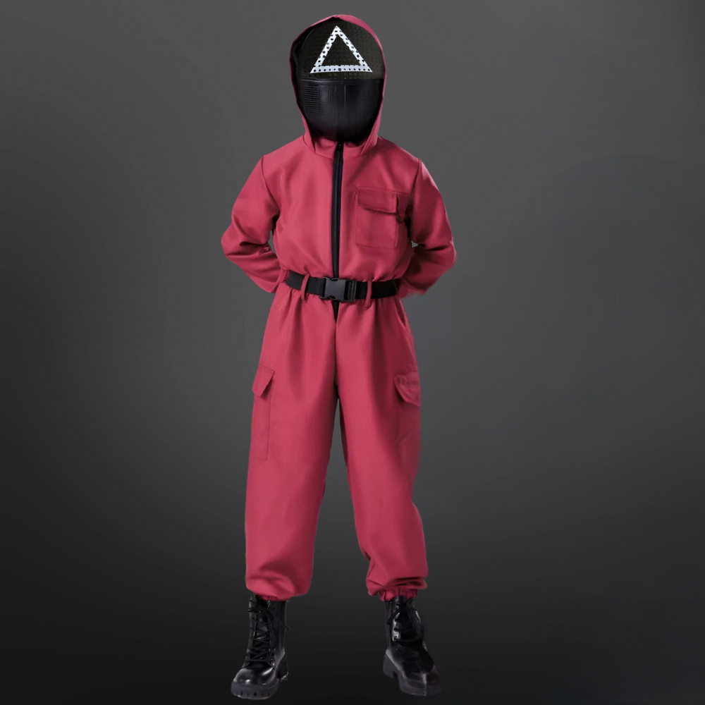 Ensemble de costume Squid Game de Halloween — combinaison rouge, masque, pistolet-jouet