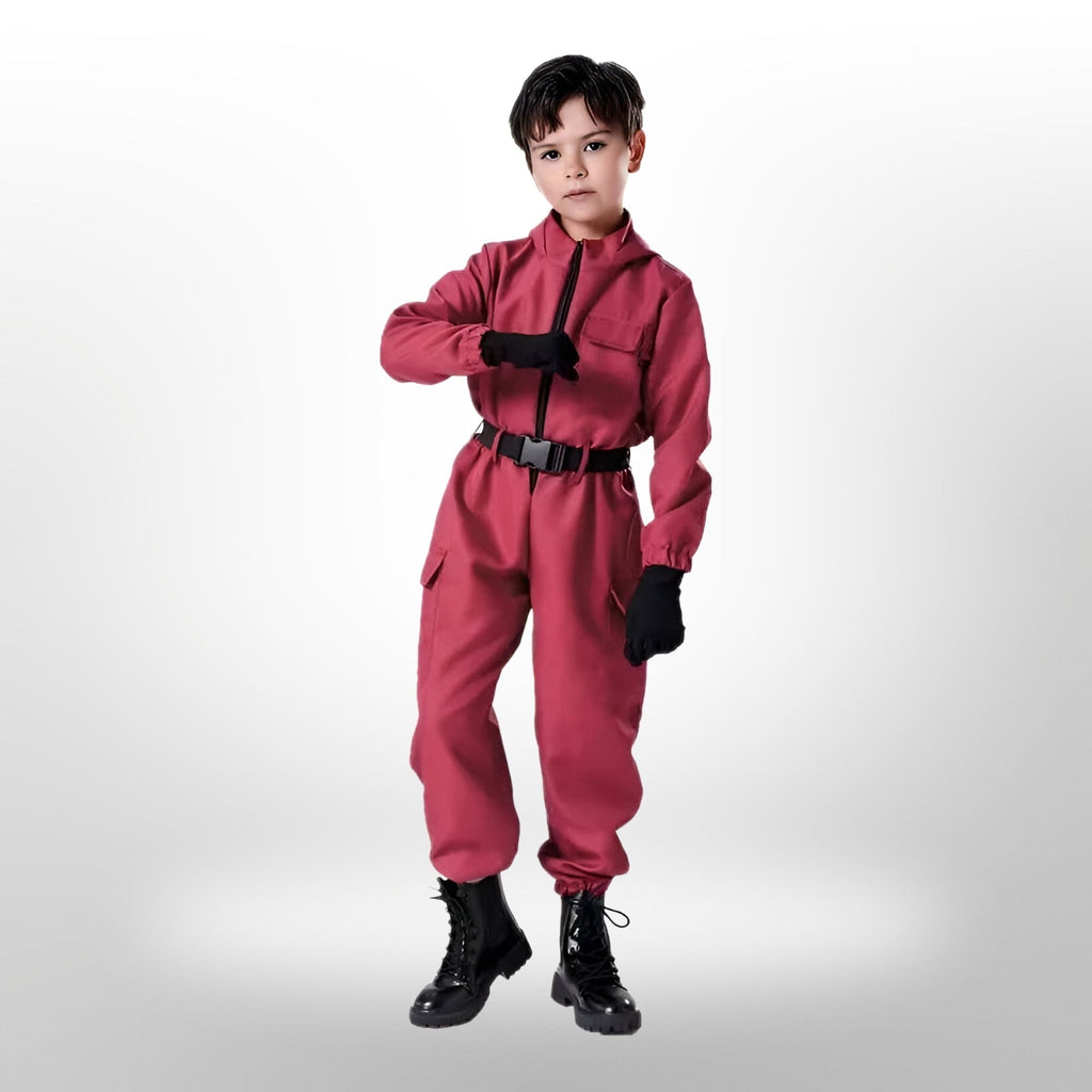 Ensemble de costume Squid Game de Halloween — combinaison rouge, masque, pistolet-jouet