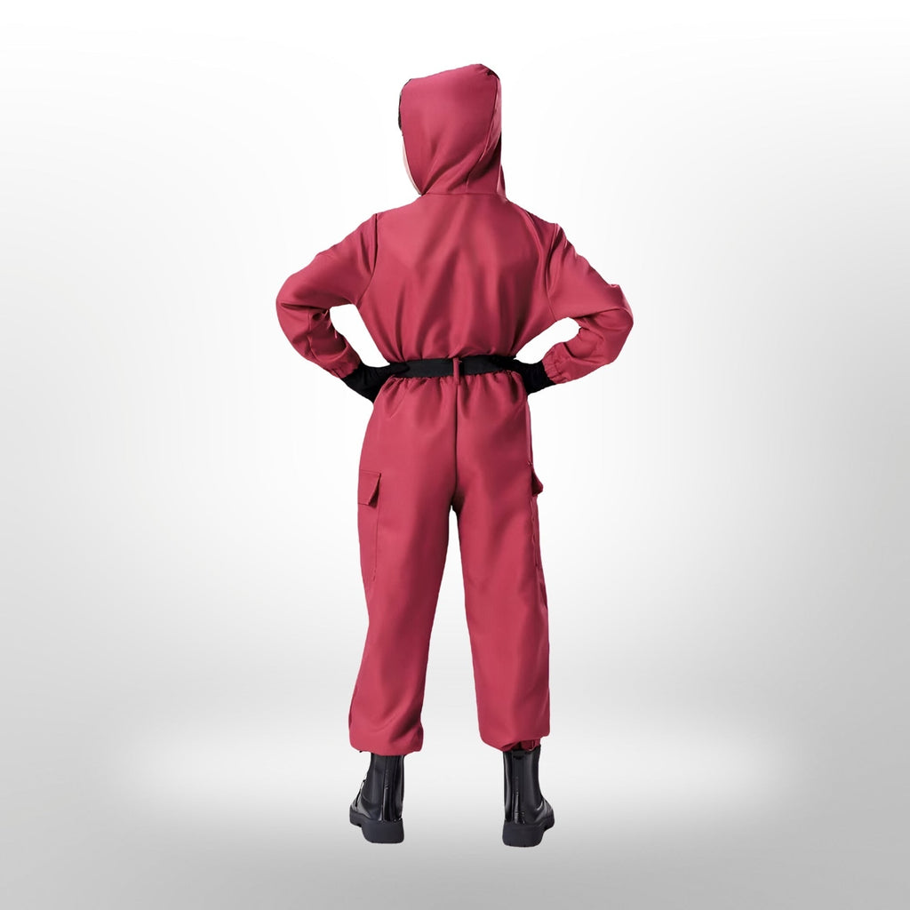 Ensemble de costume Squid Game de Halloween — combinaison rouge, masque, pistolet-jouet
