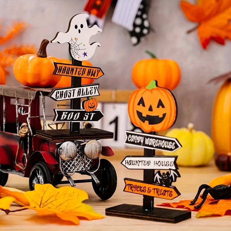 自立式ハロウィン用方向案内卓上サイン 遊び心のある矢印トップ装飾