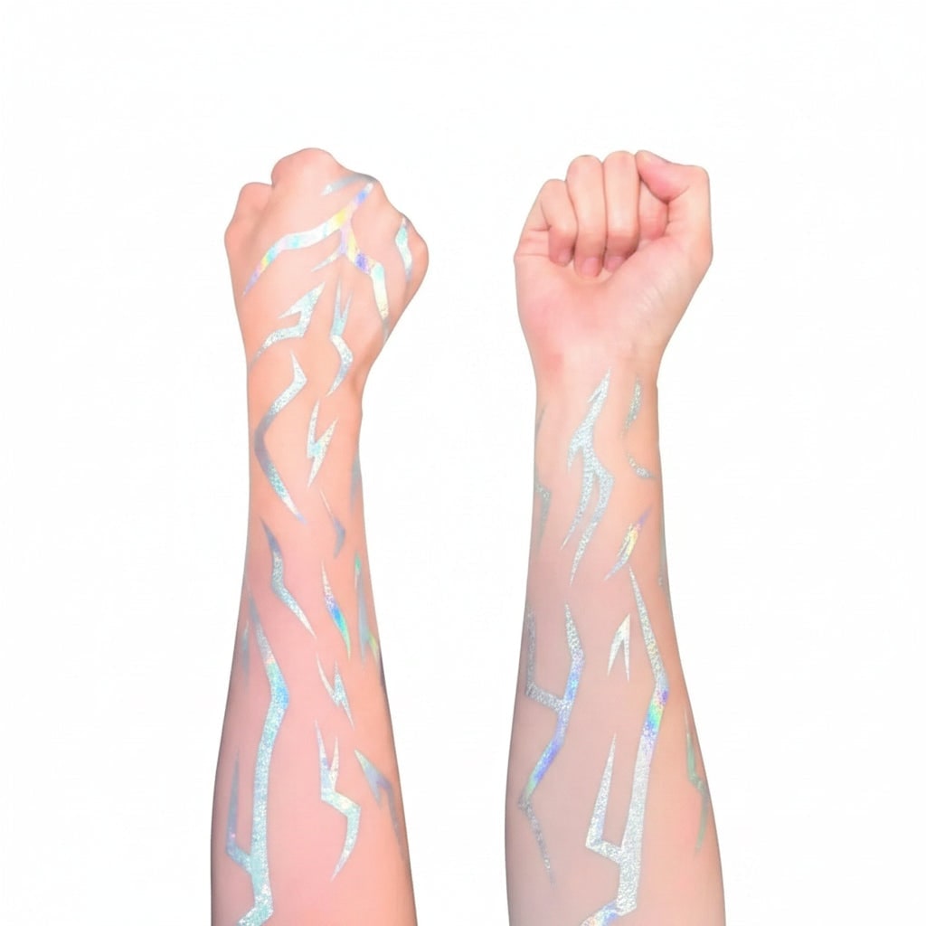 Tijdelijke Halloween-tatoeage om op te wrijven, verwijderbare iriserende holografische bliksemschicht