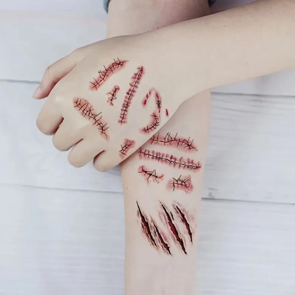 Waterdichte tijdelijke Halloween-tatoeages - ontwerpvel met realistische wondeffecten