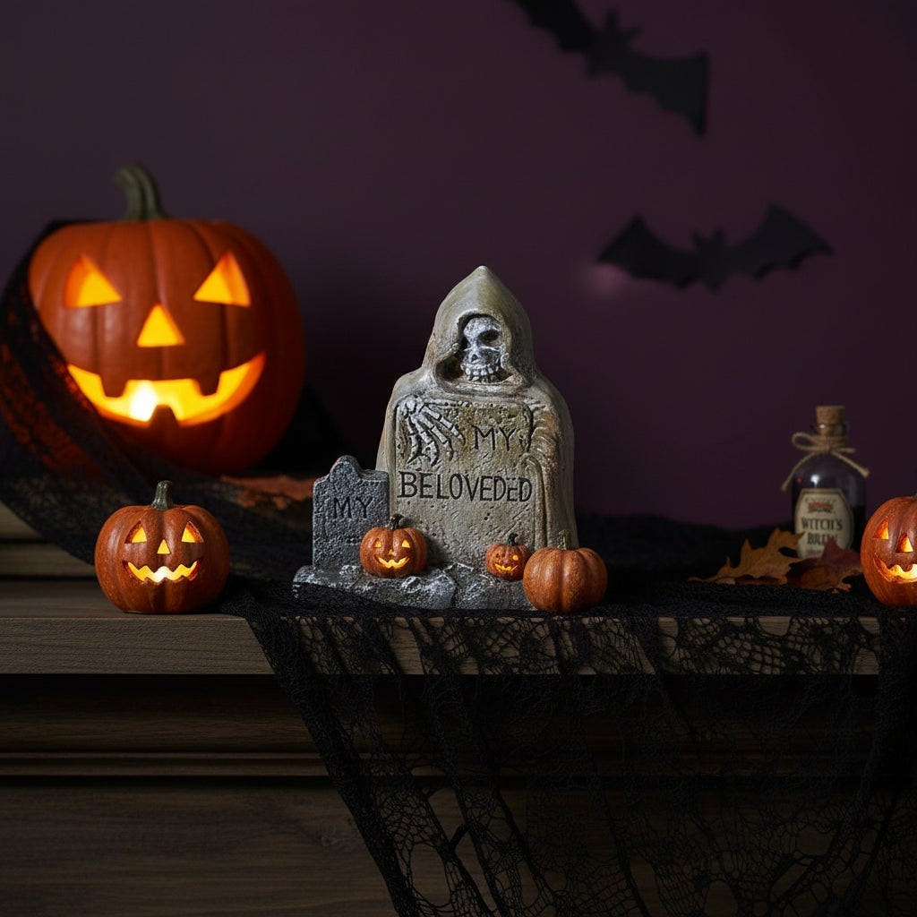 Halloween-miniatuurgrafstenen - verweerde gotische kerkhofbeeldjes