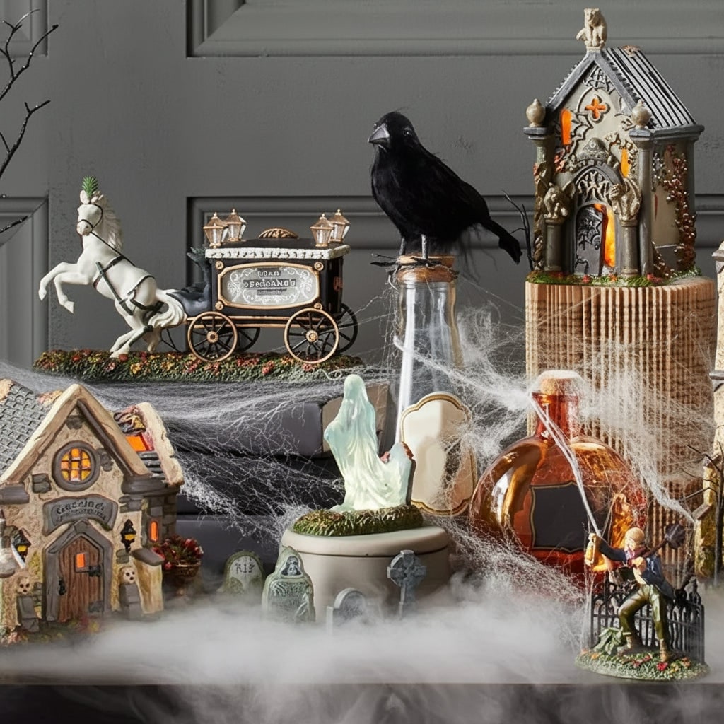 Halloween-miniatuurgrafstenen - verweerde gotische kerkhofbeeldjes