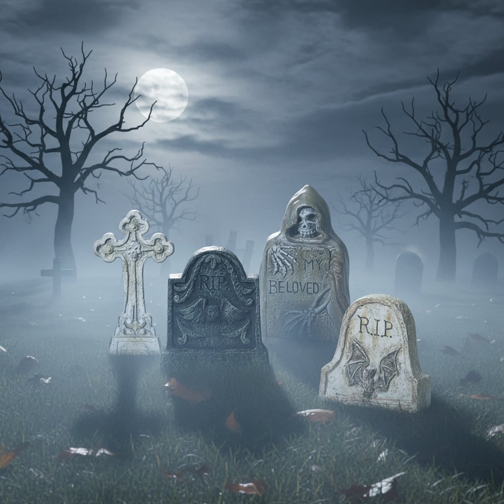 Miniatures de pierres tombales de Halloween - figurines gothiques de cimetière patinées