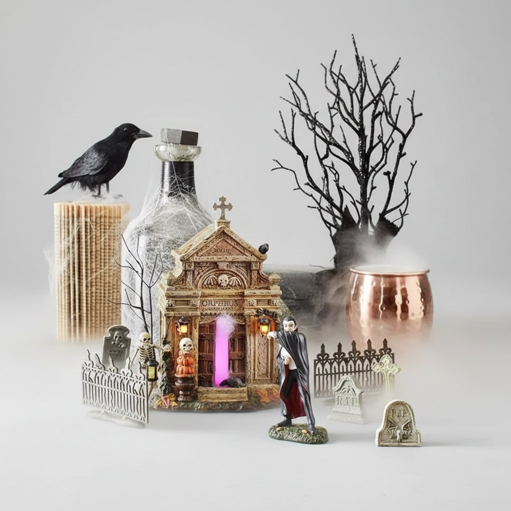 Set da 4 lapidi in resina in miniatura per decorazione del cimitero di Halloween, finitura grigio effetto invecchiato