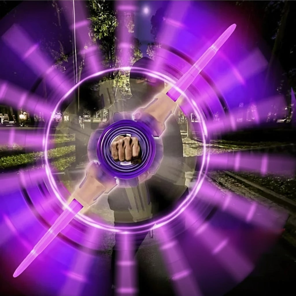 Halloweenský oboustranný meč na hraní, vysunovací LED čepele se světelným efektem, otočná rukojeť