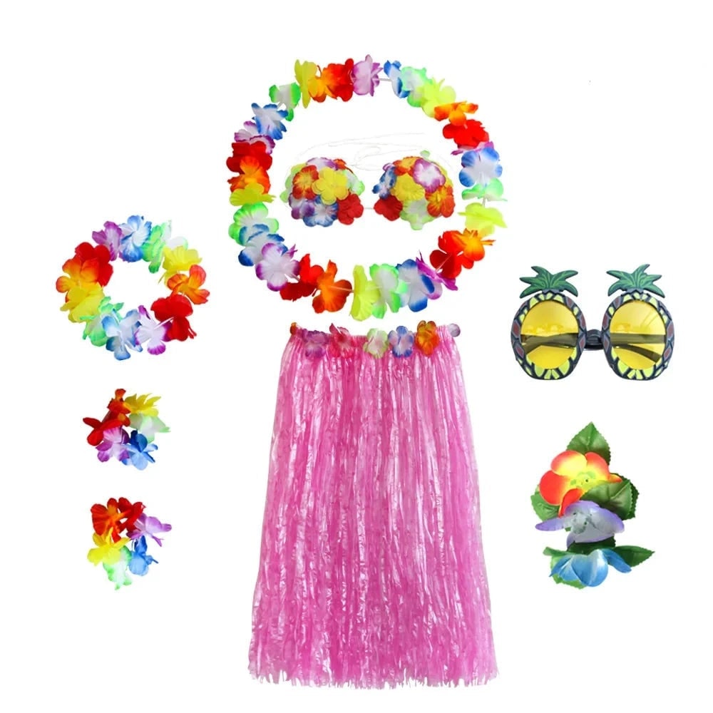 Set de costum asortat în două piese pentru Halloween, în stil hula hawaiian - top floral, fustă din iarbă, lei